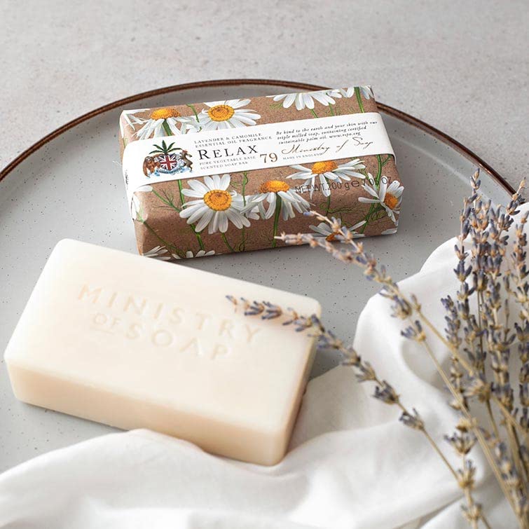 Ministry of Soap Natural Wellbeing Wrapped Soap Relax, Naturally Coloured, Triple-Milled Soap, Lavender and Chamomile 200g - Image 2