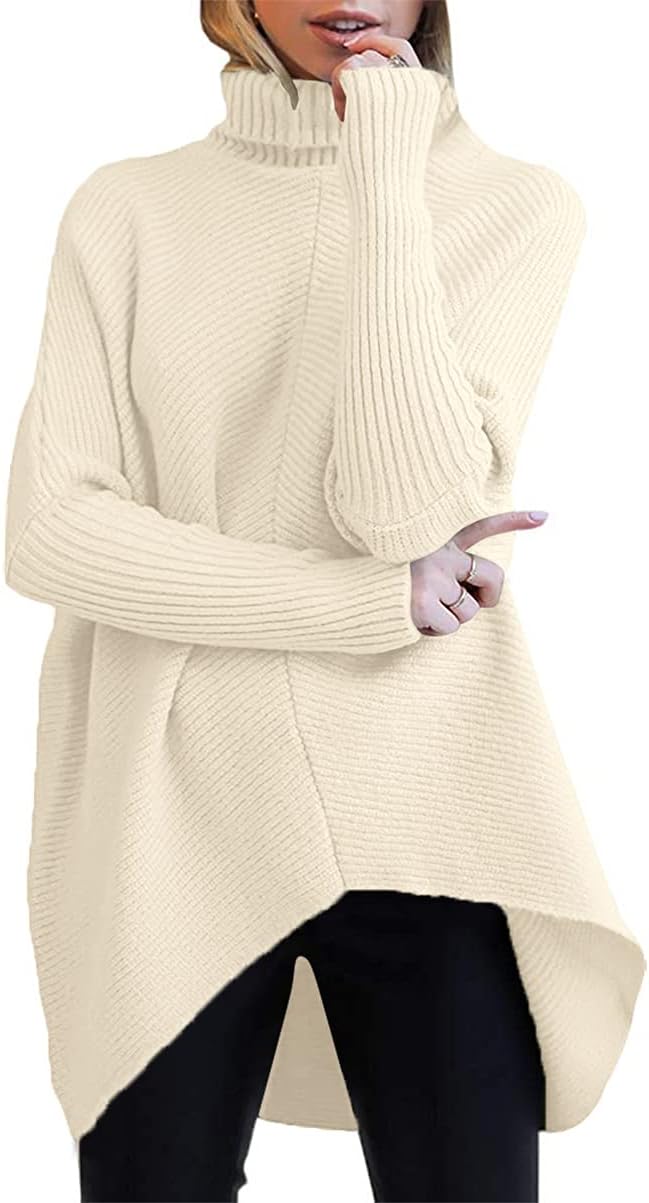 ANRABESS Womens Oversized Turtleneck Batwing Long Sleeve Casual Cozy Baggy Knit Pullover Tunic Sweater 2025 Fall Outfits