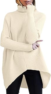 ANRABESS Womens Turtleneck Long Batwing Sleeve Asymmetric Hem Casual Pullover Sweater Knit Tops
