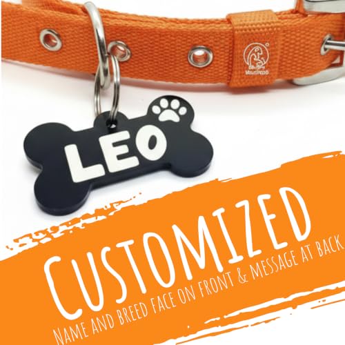 Image of Pawpro Personalized Black Dog Collar Nylon Belt with Customizable Bone Shape Dog Name Tag Soft Comfy Pet Collar for Small Medium Large Dogs (Sunset Orange, Large)