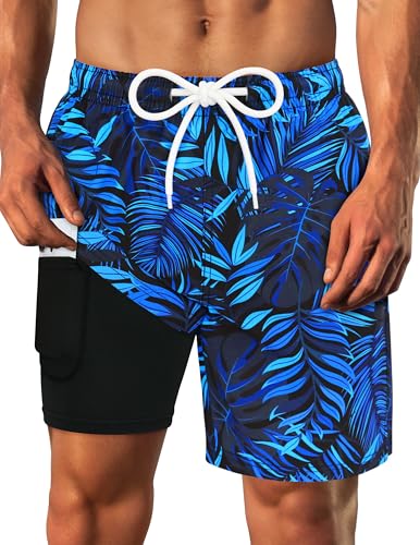 Sarfel Mens Swim Trunks with Compression Liner Mens Bathing Suit 7 Inch Inseam Men's Board Shorts Quick-Dry Swim Shorts Men