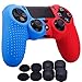 YoRHa Studded Punkte Silikon Gummi Gel Customizing Abdeckung Hülle Cover zum PS4/Slim/Pro Controller x 1 (Rot&Blau) Mit Profi Aufsätze Thumb Grips Daumengriffe x 8