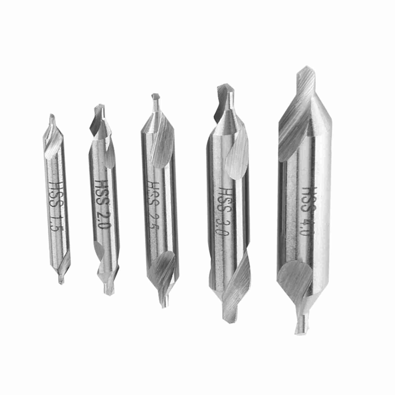5 Pcs HSS Combined Center Drill Bit Set Countersink Drill Bits 60 Degree Angle Hole Drill 1.5mm 2mm 2.5mm 3mm 4mm for Metalworking with Self Feed Drill Bits