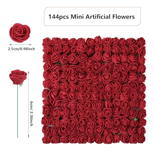 MWOOT 144 Pieces Dark Red Artificial Roses - Image 2