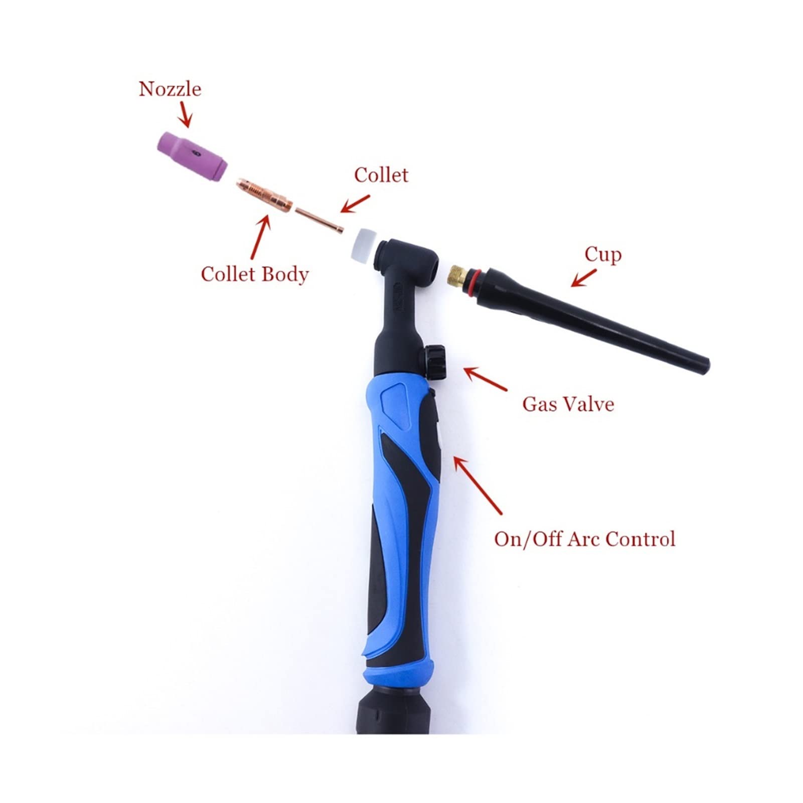 Antorcha GTAW de Soldadura por tungsteno a Gas Válvula A-200 Argón 4 m 13 pies enfriada Aire 150-300 A Máquina TIG Accesorios TIG