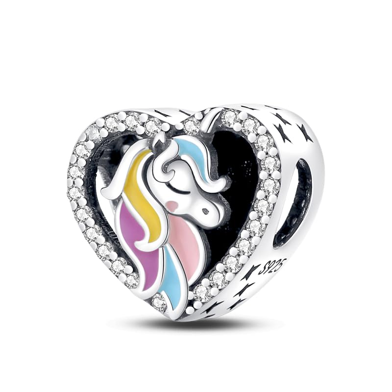Plata de ley 925 en este abalorio de unicornio arcoíris tallado a mano