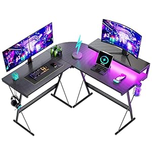Bestier Scrivania da Gioco a Forma di L Scrivania per Computer con Luci a LED Supporto per Monitor Scrivania ad Angolo da 130 cm per Piccoli Spazi di Home Office