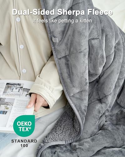 Image of Ultra-Soft Weighted Blanket for Adults(15 lbs, 48 inch x 72 inch Full Size) Plaid Sherpa Fleece Reversible Heavy Blanket with Glass Beads, Perfect for 140-190 lbs, Machine Washable, Grey