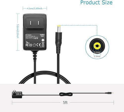 Miniatura 5 de Belker 12V 1A AC DC Adaptador de pared Cargador de corriente Fuente de adaptador para electrónica de 12 voltios - 1000mA máx.