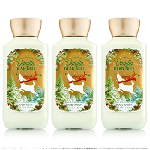 Bath and Body Works Vanilla Bean Noel Holiday Tradition Body Lotion 8 Ounce Full Size Lot of 3 Reindeer Packaging