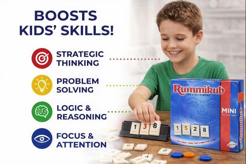Image of Rummikub Mini Original Family Strategy Board Game for Kids & Adults | Travel Size | 2-4 Players | Educational Number Game | Ages 7+