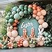 Sage Green Peach Balloon Arch, Double Stuffed Dusty Green Pastel Orange Blush Nude Matte Balloon Garland Kit for Baby Shower Birthday Bridal Wedding Easter Party Decoration