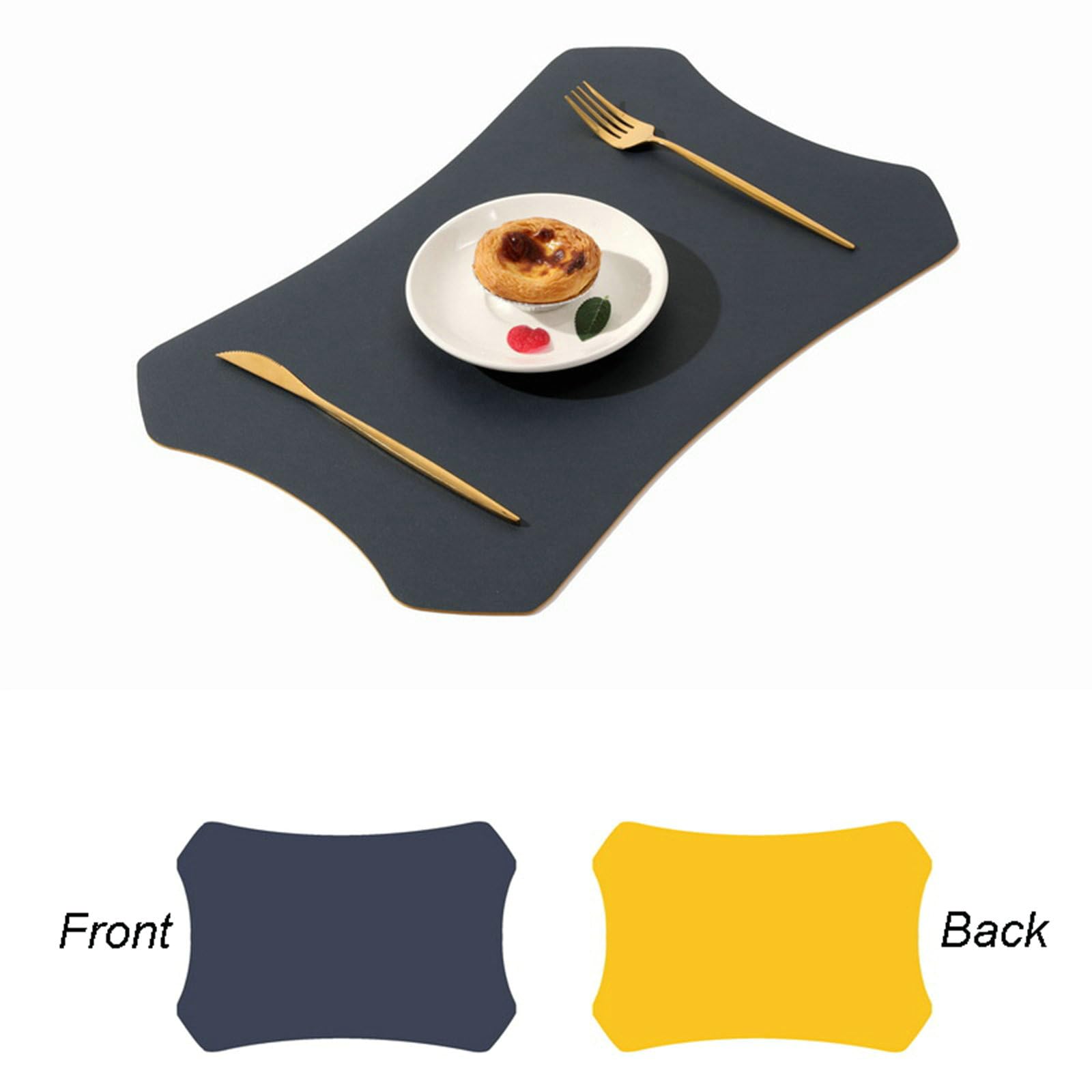 Beydodo Platzsets Abwaschbar 10er Set, Tischsets Leder 30x44CM Dunkelblau Gelb Beidseitig Bicolor Modern Platzdeckchen rutschfest Outdoor für Runden Tisch Esstisch