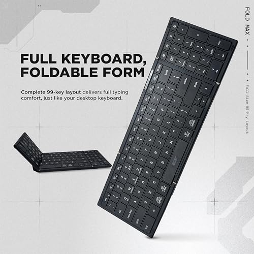 Image of acer Fold Max | 99 Keys Full-Size Foldable Bluetooth Keyboard | BT 5.0 | Rechargeable 180mAh Battery | USB-C Fast Charging | 51H Use | Portable ABS Build | Black | Windows /Mac /Android Compatible