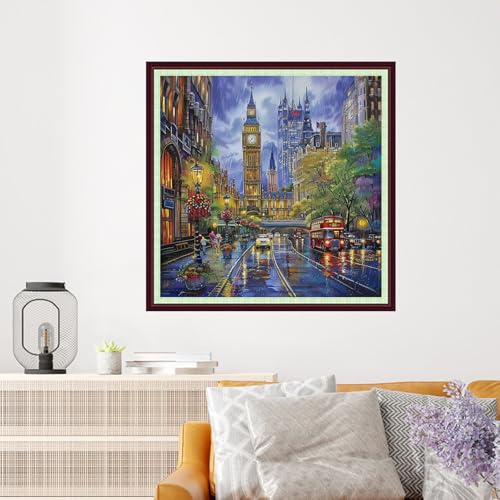 Image of Dooxvey Cross Stitch Kits for Adults Beginners,Full Range of Cross-Stitch Stamped Kits Needlepoint Kits for Beginners Embroidery Kits 11CT Cross Stitch Patterns-New York Street Scene 18x18 inch