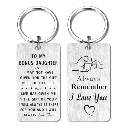 Jzxwan Bonus Daughter Gifts, I Love You Step Daughter Birthday Mothers Day Graduation Keychain, Stepdaughter Gifts Key Chain, Stepdaughter Present from Stepmom Stepdad