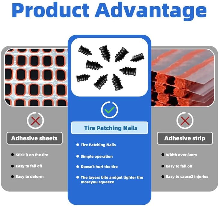 Miniatura 3 de Kit de Clavos para Reparación de Neumáticos con 2 Tamaños, Nuevo Clavo de Neumático de Vacío 2025, Tapones de Neumáticos con Tornillo, Herramientas