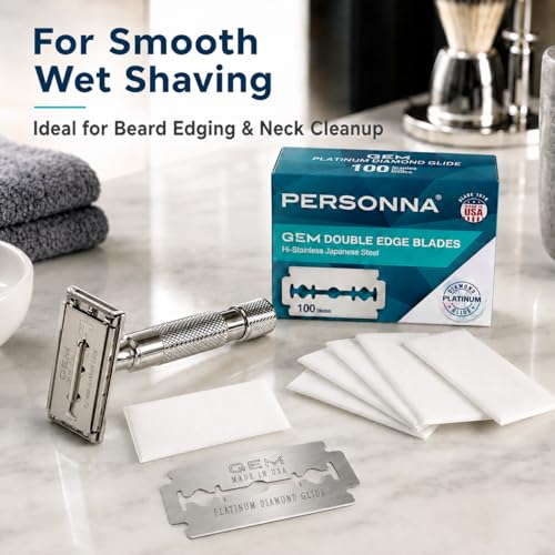 Image of Personna GEM Platinum Diamond Glide Double Edge Razor Blades, 100 Count, Surgical-Grade Stainless Steel Safety Razor Blades for Smooth Wet Shaving