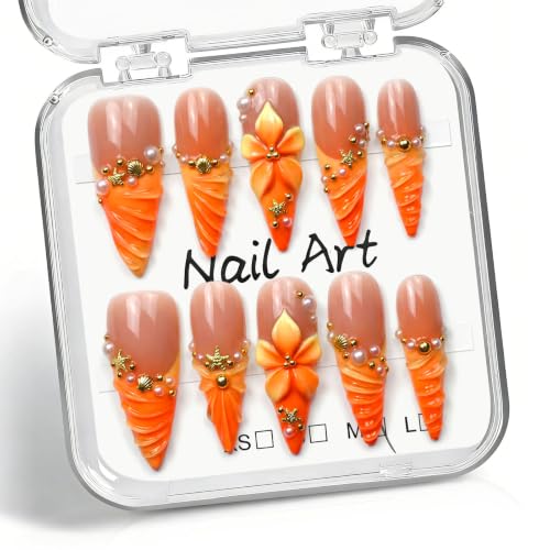 10 Pcs Handmade Press on Nails Long Stilettos Fake Nails
