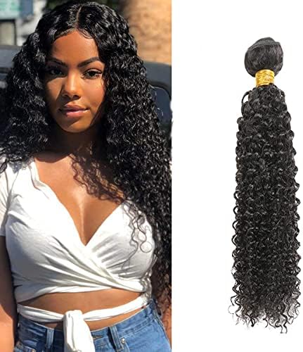 HeioWuio Curly Wave Brazilian Remy Human Hair 1 Bundles Hair Extensions For Women Real Unprocessed Virgin Hair Hair Weaves Double Weft Human Hair Bundles 30 Inch
