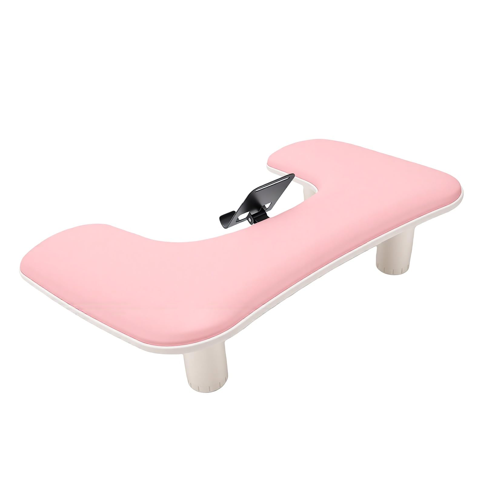 Poggiabraccio per Manicure a Forma di U, Rosa | Supporto per telefono in pelle PU regolabile in altezza, 3 livelli, gambe di bloccaggio regolabili 80 a 150 mm per Nail Tech