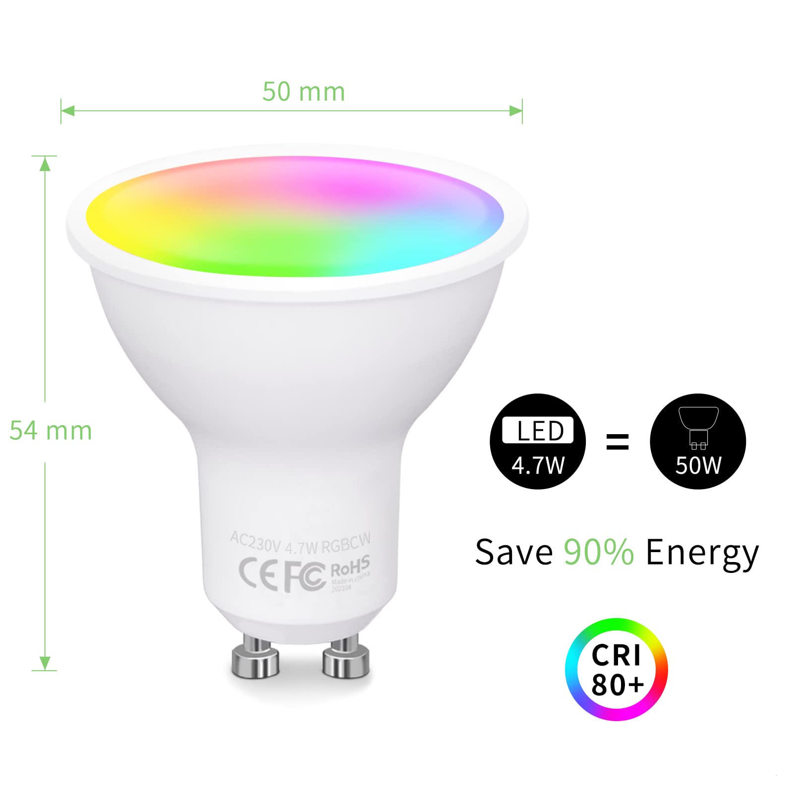 Fitop Lampadine Alexa Inteligente LED GU10, Dimmerabile Lampadina Smart 4.7W=50W, RGB & 2200K-6500K Bianco Freddo Caldo, Compatibile con Alexa/Google Home/Siri, Controllo APP, 5 pezzi