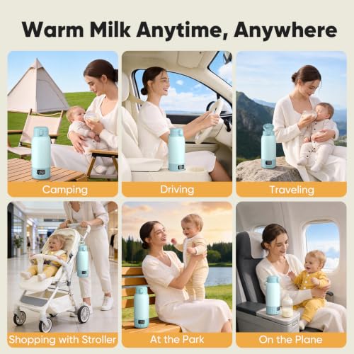 Image of Portable Bottle Warmer for Travel, Fast Heating Milk Warmer On The Go, 17 OZ Water Warmer for Milk, Formula, Water, Temp Control 98F -131F, Baby Essentials for Outdoor Airplane Car Journey