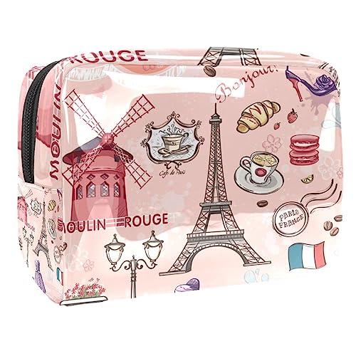 Trousse de Maquillage de Voyage Trousse de Toilette Trousse cosmétique,Paris France Tour Eiffel Voyage,Pochette de Maquillage étanche en PVC pour étui à cosmétiques