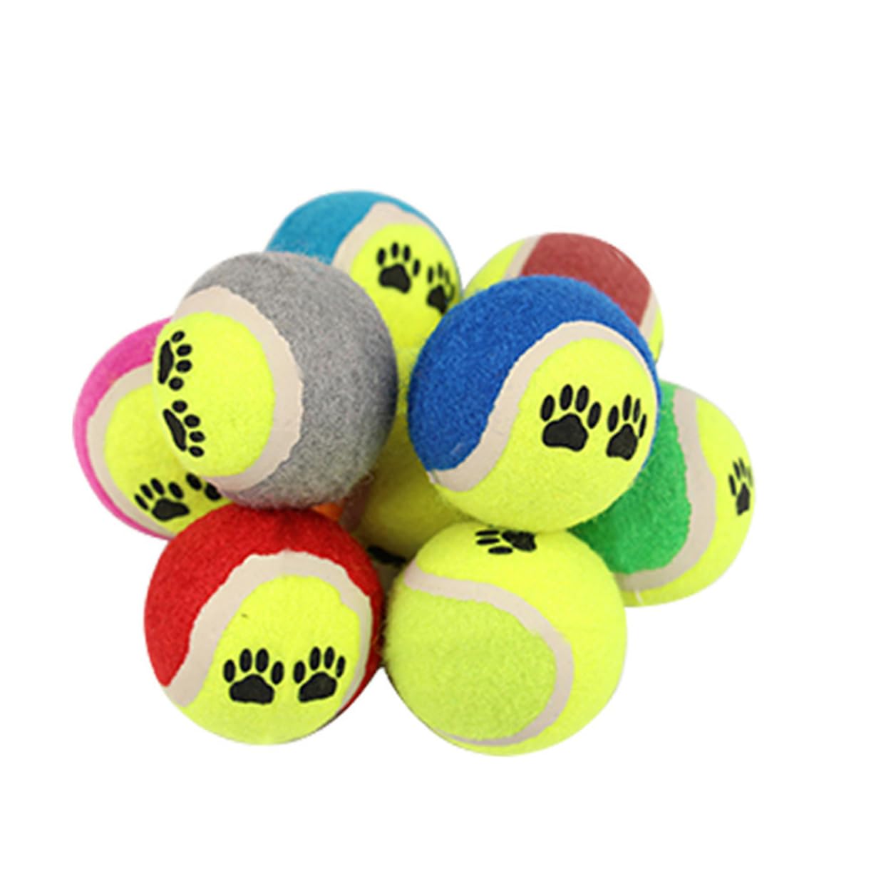 minkissy 12stücke Tennisbälle für Hunde mit Pfotenmotiven Kauspielzeug für Haustiere Katzen und Welpen Spielspaß zur Abwechslung Zufälliger Stil