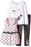 Kids Headquarters Girls' Pink Printed Vest with White Tunic and Pants Set