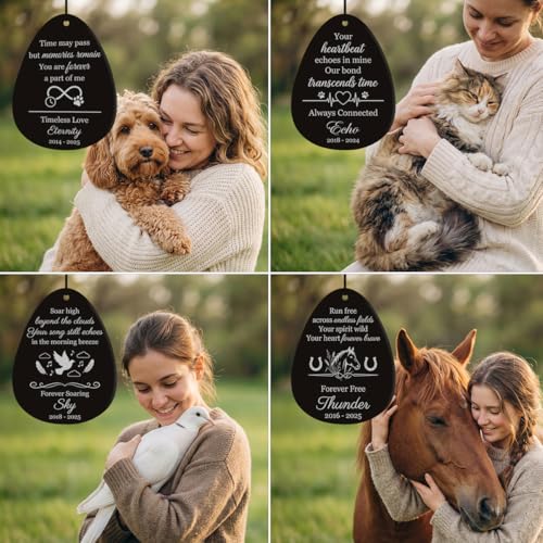 Image of Personalized Sympathy Gift for Loss of Dog, Cat- Custom Pet Memorial Wind Chimes - Laser Engraved with Your Pet's Photo & Name - in Loving Memory, Outdoor Garden Decor