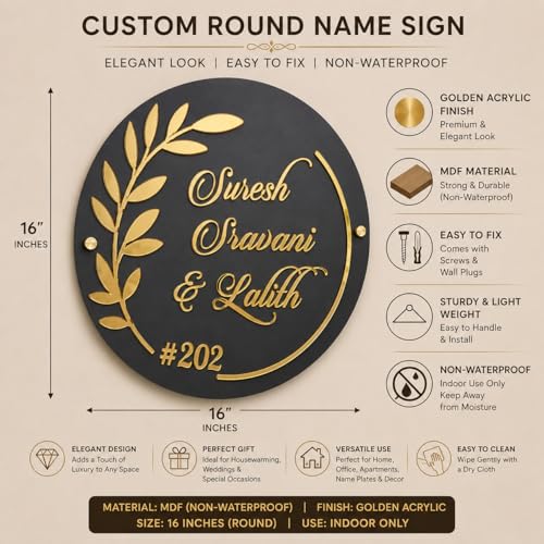 Image of DON'T JUDGE ME Home Entrance Name Plate, Name Plate for Home Entrance | Round Shape | Colour :-Gold And Black | Material:- MDF (16 INCHES)