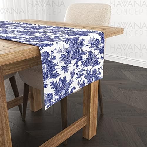 Blue Toile de Jouy Table Runner, French Country Style Dining Table Runner, Various Sizes, French Cottage Table Linen for Wedding, Events (14 x 40)