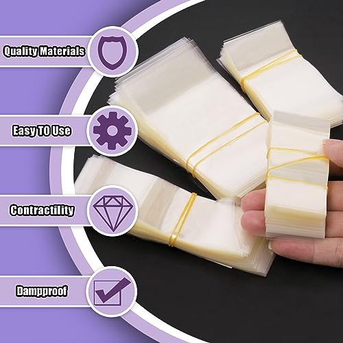 Image of Swpeet 900Pcs 6 Sizes 2.44 inch 2.71 inch 2.95 inch 3.22 inch 3.5 inch Clear PVC Heat Shrink Wrap Bottle Shrink Bands Assortment Kit, Perforated Bottle Shrink Bands Perfect for Bottles, Jars, Cans and Tin Lip Gloss