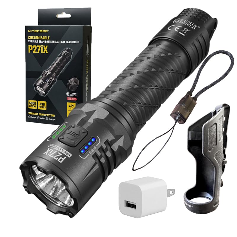 Nitecore P27IX + USB WALL Charger P27iX 5,000 Lumens Customizable Varuable Beam Pattern Rechargeable USB-C Flashlight w/Bonus Fast USB Wall Charger/