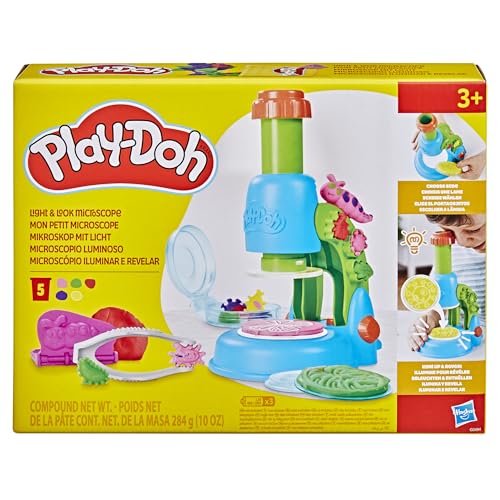 Play-Doh Mon Petit Microscope, pâte a Modeler, Activité Manuelle pour Noël, 9 Accessoires et 5 Couleurs, dès 3 Ans