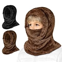 Kids Ski Mask 2 Pack Toddler Kids Balaclava Fleece Winter Full Face Mask for Boys Girls 3-7 Years Windproof Neck Warmer Scarf for Cold Weather Black & Brown