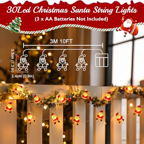 Christmas Decorations Indoor Lights, 10FT 30 LED Christmas Santa Claus Fairy String Lights Battery Operated for Xmas Tree Party Festive Holiday Christmas Gifts Cute Room Decor - Image 4