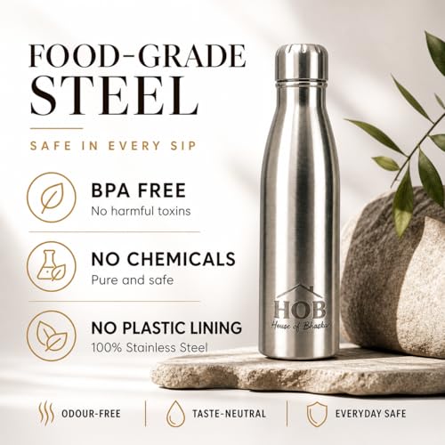 Image of HOB Stainless Steel Water Bottle 1 Litre | Flip Lid Sipper | Leak Proof | BPA Free | Rust Proof | For School, Gym, Office, Travel | Water Bottle for Kids & Adults | 1000ml |