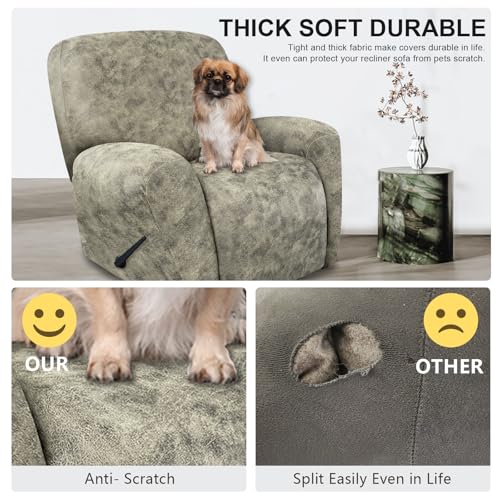 Image of ANARACHON Recliner Chair Covers Leather Look, 4 Pieces Recliner Covers Non Slip, Soft Slipcovers for Large Recliners, Furniture Protector Washable for Pets (1 Seater, 03 Beige)