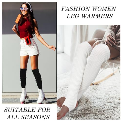SATINIOR Long Leg Warmers for Women 24 Inch over The Knee Knit Ribbed Leg Warmer Stirrup Yoga 80s Party Dance Ballet Supply3