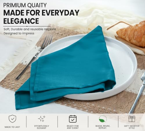 Image of Ruvanti Cloth Napkins Set of 6, Cotton Enrich 18 inchx18 inch - Teal
