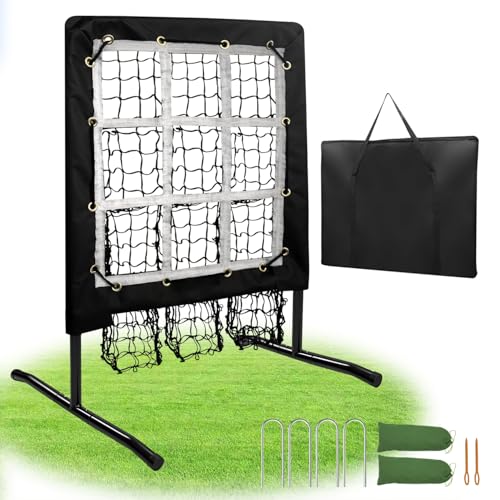 Pitching Net, 9 Hole Pitching Net with Strike Zone, Adjustable Softball/Baseball Hitting Net with Pitching Target, Portable Indoor Outdoor Training Equipment for Batting