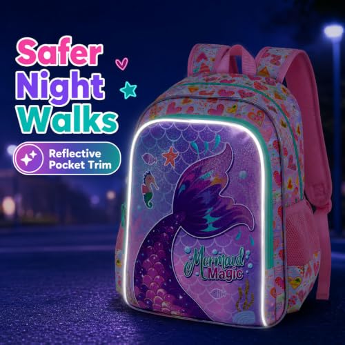 Image of 3Pcs Mermaid Backpack for Girls, 16 inch Kids Fish Tail Backpacks with Lunch Box, School Bookbag for Elementary Preschool Kindergarten(Pink)