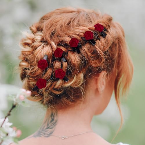 20 piezas de broches mini rosas rojas para cabello miniatura 6