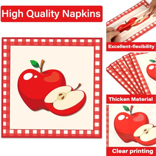 Image of Qyeahkj 100 Pcs Apple Party Supplies Back to School Plates and Napkins Fruit Themed Decorations Apple Birthday Tableware Set Disposable Dinnerware Decor Serves 25 Guests