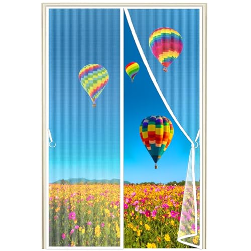 網戸 玄関 ドア用 マグネット式 60x170cm 簡易あみ戸カーテン 虫よけ 簡易 あみ戸 網戸 に適用 玄関口 勝手口 ドア ベランダ サッシドア アパート 引き戸, ホワイト 1995サイズ