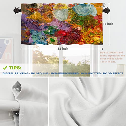 Shrahala Multicolor Abstract Kitchen Valances Half Window Curtain, Artist Multicolor Oil Abstract Art Kitchen Valance For Window Ink Printing Kitchen Valances Curtains For Kitchen Decor 52X16 Inch #TOP4