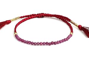 Gempires 3 mm Ruby Stone Braided Beaded July Birthstone Bracelet For Women