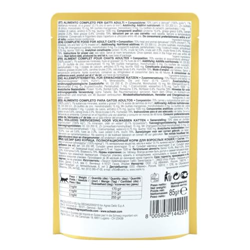 Schesir BIO, Vollwertige Nassnahrung für Katzen, Hähnchenpaté, Ohne Getreide, In Beuteln, Glutenfrei, 16 x 85 g